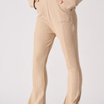 Beige waffle flared joggers matching top pocket