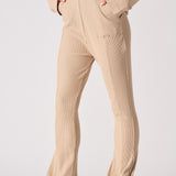 Beige waffle flared joggers matching top pocket