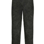 The back view of the black acid wash skinny jeans laid flat