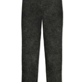 The back view of the black acid wash skinny jeans laid flat