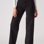 Black cut out straight leg trousers high waist detail