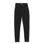 Black jeans with white buttons on a white background