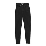 Black jeans with white buttons on a white background