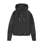 flat lay front view of black panelled hoodie
