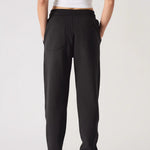Rear view showing the clean fit and silhouette of these black relaxed fit joggers womens.