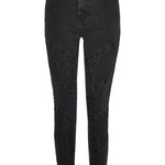 black skinny biker jeans women flat lay front view