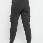 Back view of the black utility joggers womens showing the clean tapered cut.