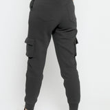 Back view of the black utility joggers womens showing the clean tapered cut.