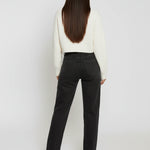 Full length back view of Black Wash Curved Seam Straight Leg Jeans