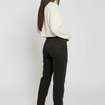 Three-quarter back angle view of Black Wash Curved Seam Straight Leg Jeans