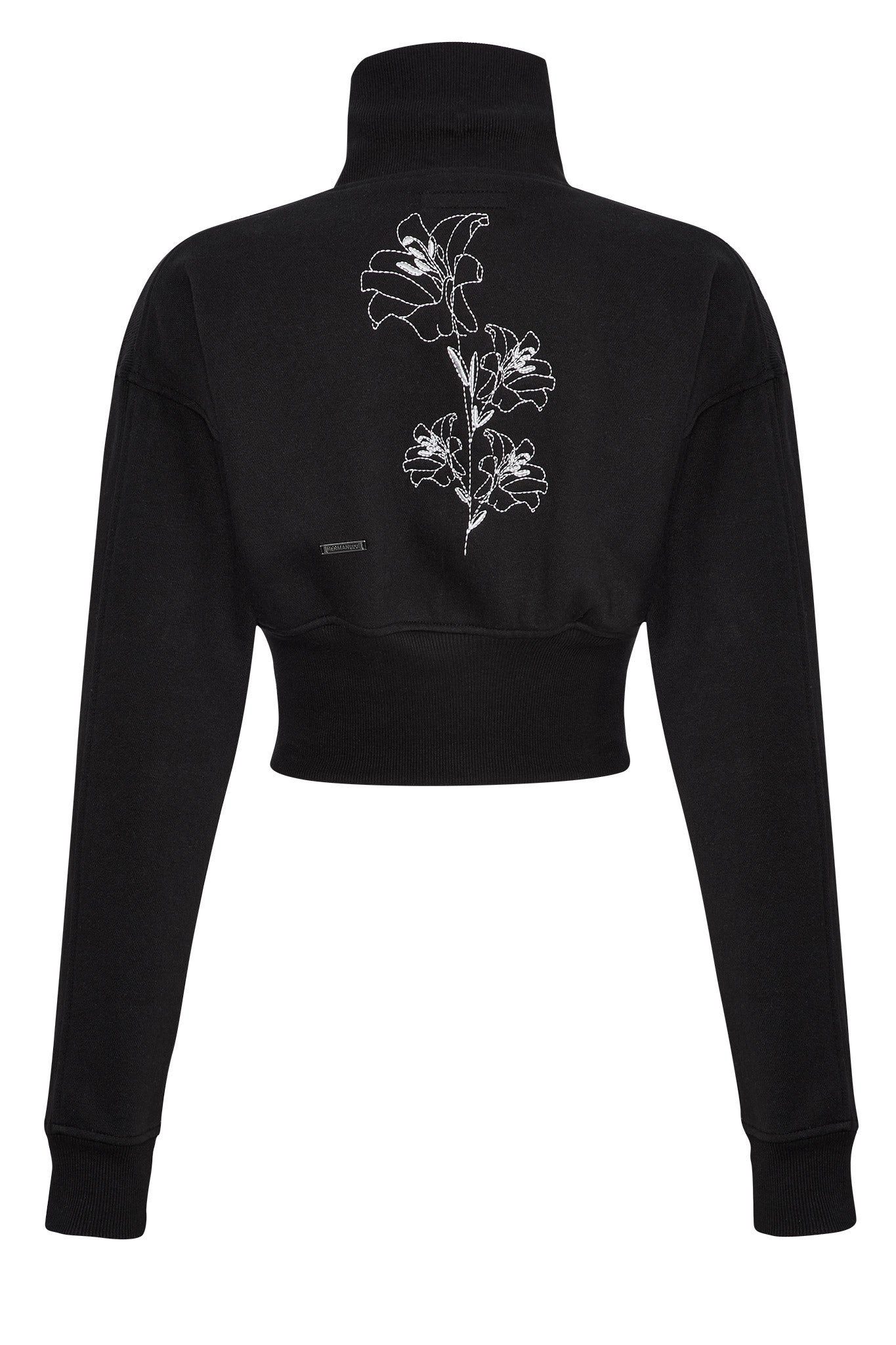 Black zip neck sweatshirt back flat lay