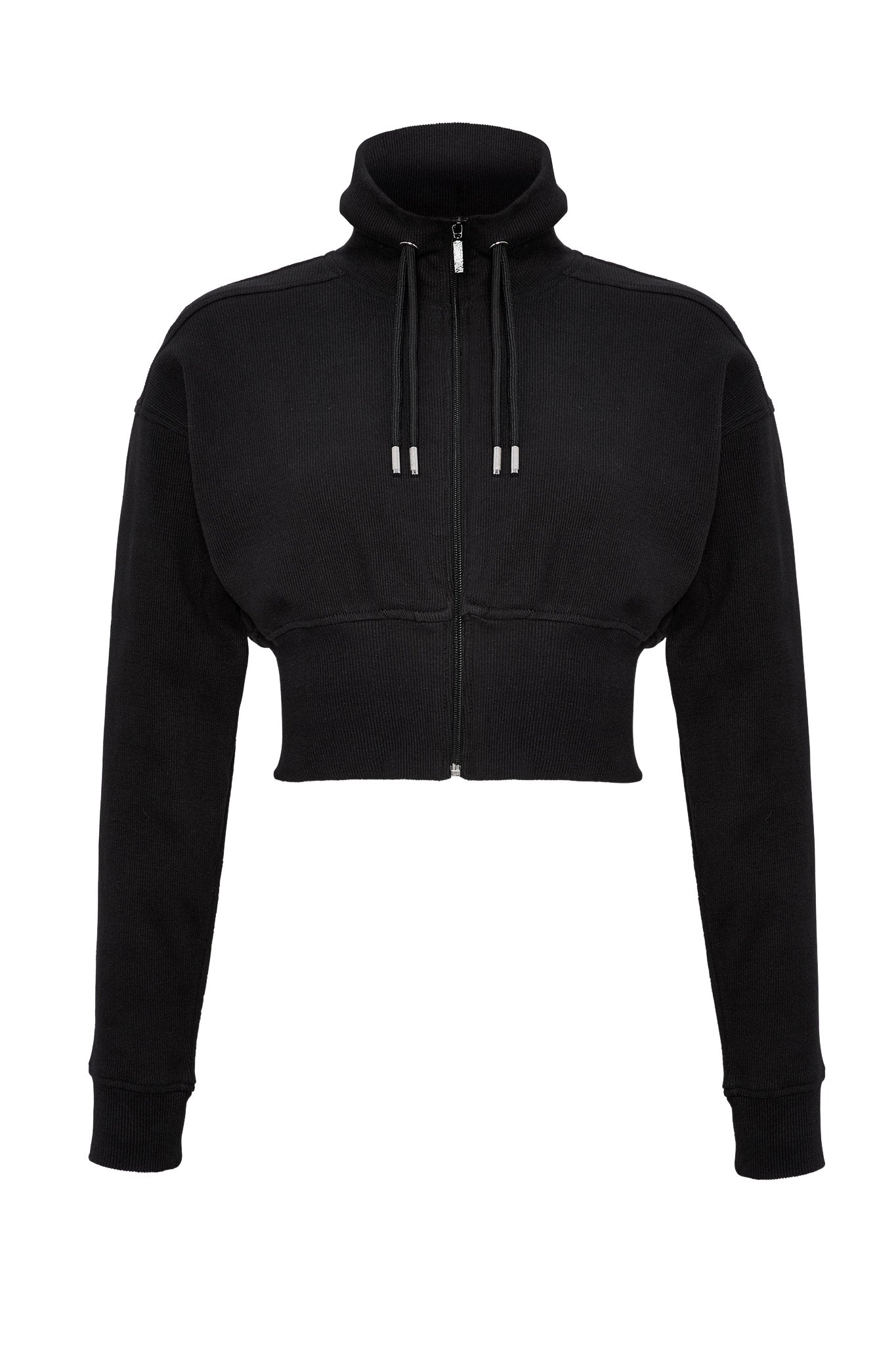 Black zip neck sweatshirt front flat lay