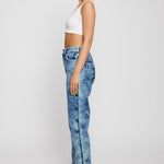 Bleach wash straight-leg jeans side profile fit