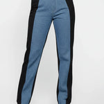 Blue and black pants on a white background