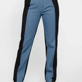 Blue and black pants on a white background