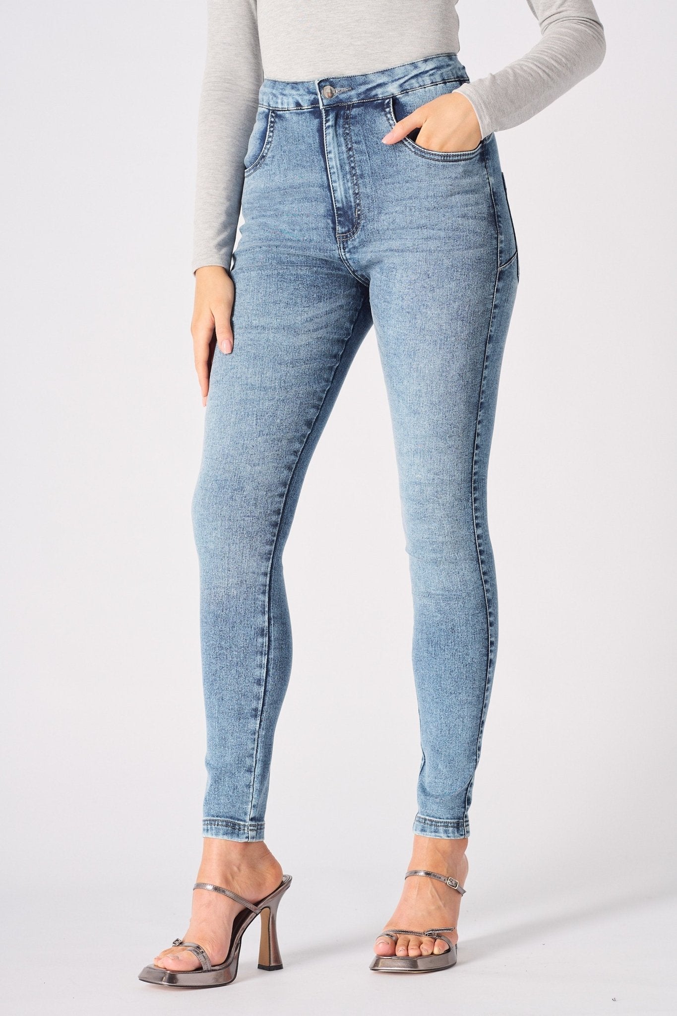 Booni Sculpt High Rise Stretch Skinny Jeans - Light Blue - JMOJO - Women's Skinny Jeans