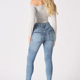 Booni Sculpt High Rise Stretch Skinny Jeans - Light Blue - JMOJO - Women's Skinny Jeans