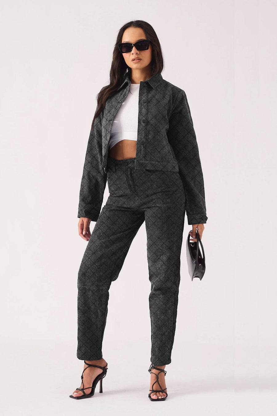 Bracken Diamond Stitch Crop Denim Jacket – Black Acid Wash - JMOJO - Women's Cropped Denim Jackets