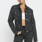 CAMO TRUCKER DENIM JACKET - BLACK - JMOJO - Women's Denim Jackets