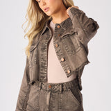 CARGO DENIM JACKET - BROWN - JMOJO - Women's Cargo Denim Jackets