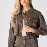 CARGO DENIM JACKET - BROWN - JMOJO - Women's Cargo Denim Jackets
