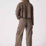 CARGO DENIM JACKET - BROWN - JMOJO - Women's Cargo Denim Jackets