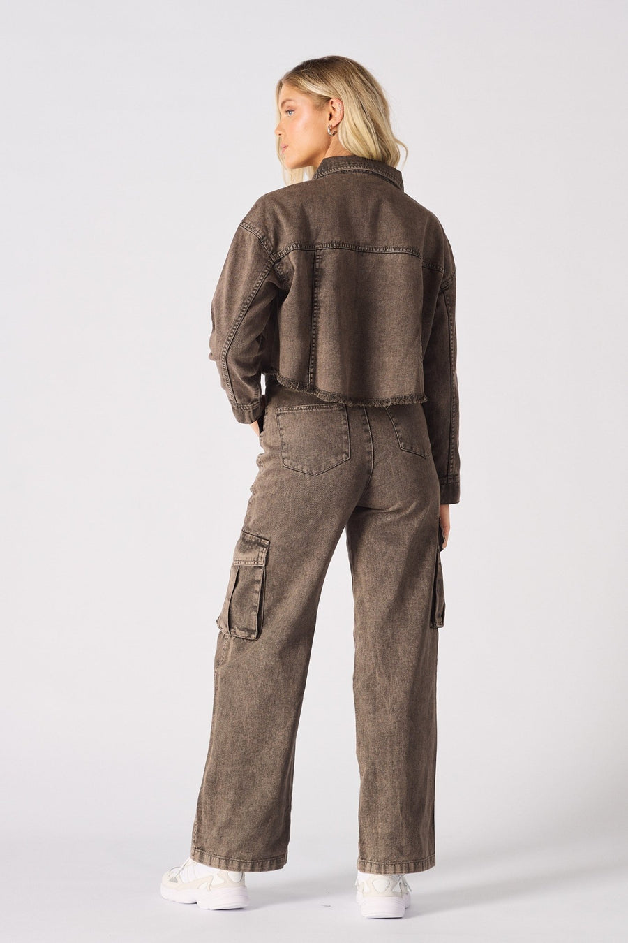 CARGO DENIM JACKET - BROWN - JMOJO - Women's Cargo Denim Jackets