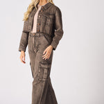 CARGO DENIM JACKET - BROWN - JMOJO - Women's Cargo Denim Jackets
