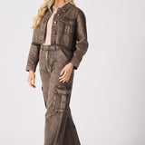 CARGO DENIM JACKET - BROWN - JMOJO - Women's Cargo Denim Jackets