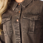 CARGO DENIM JACKET - BROWN - JMOJO - Women's Cargo Denim Jackets