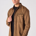 CARGO DENIM SHIRT - BROWN ACID WASH - JMOJO - Men's cargo denim shirts