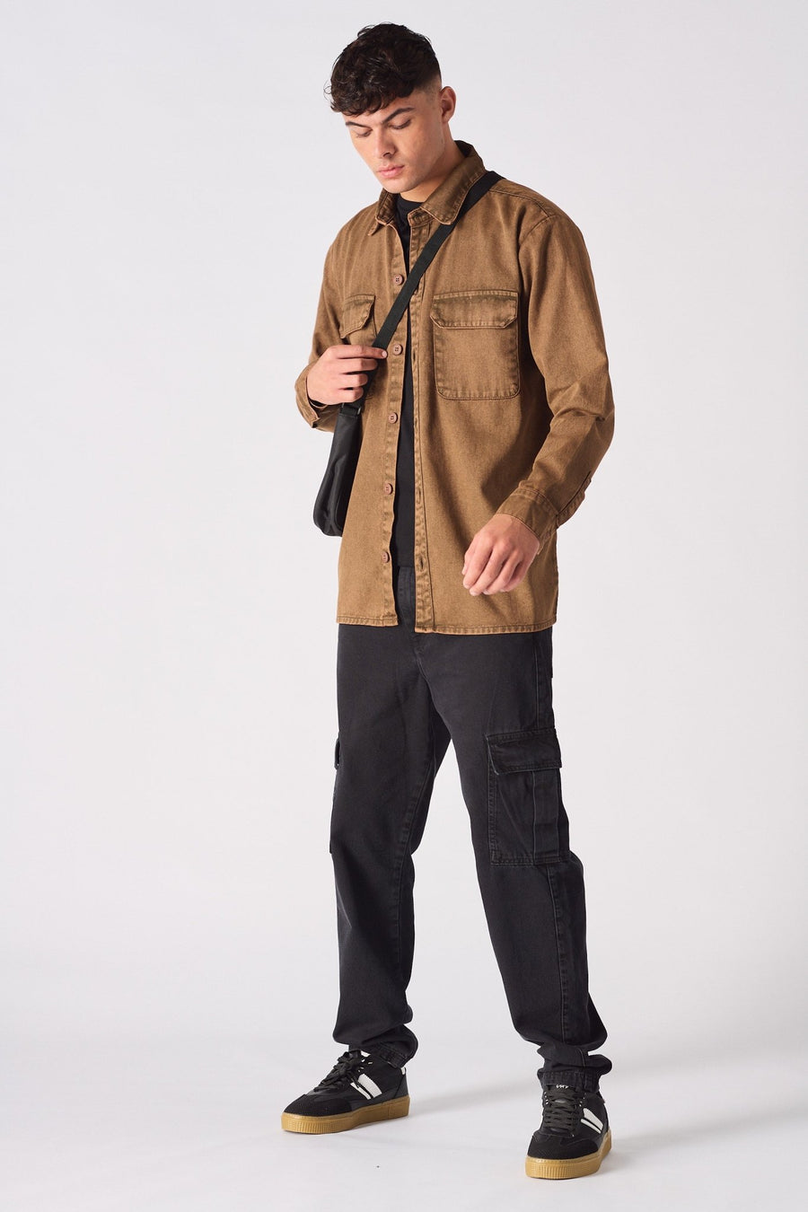 CARGO DENIM SHIRT - BROWN ACID WASH - JMOJO - Men's cargo denim shirts