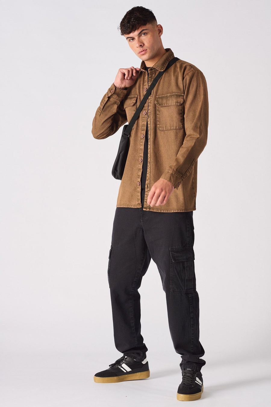 CARGO DENIM SHIRT - BROWN ACID WASH - JMOJO - Men's cargo denim shirts