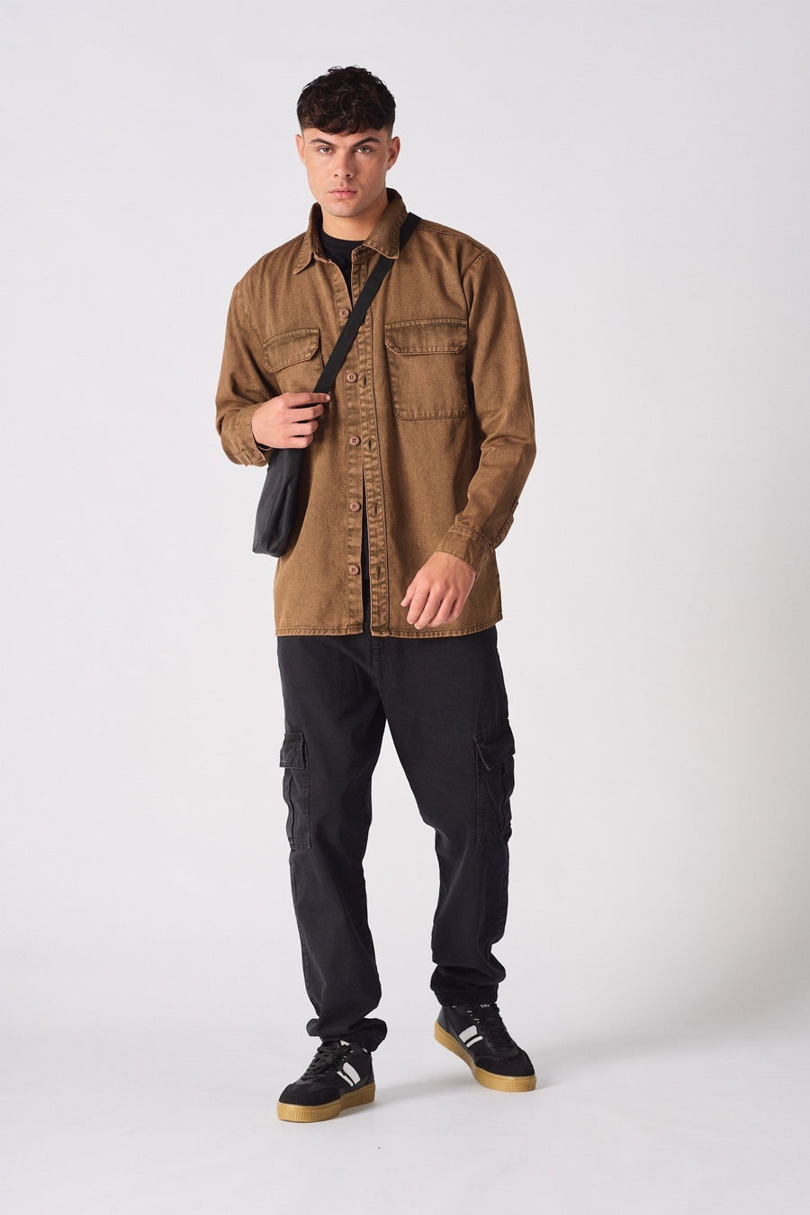 CARGO DENIM SHIRT - BROWN ACID WASH - JMOJO - Men's cargo denim shirts
