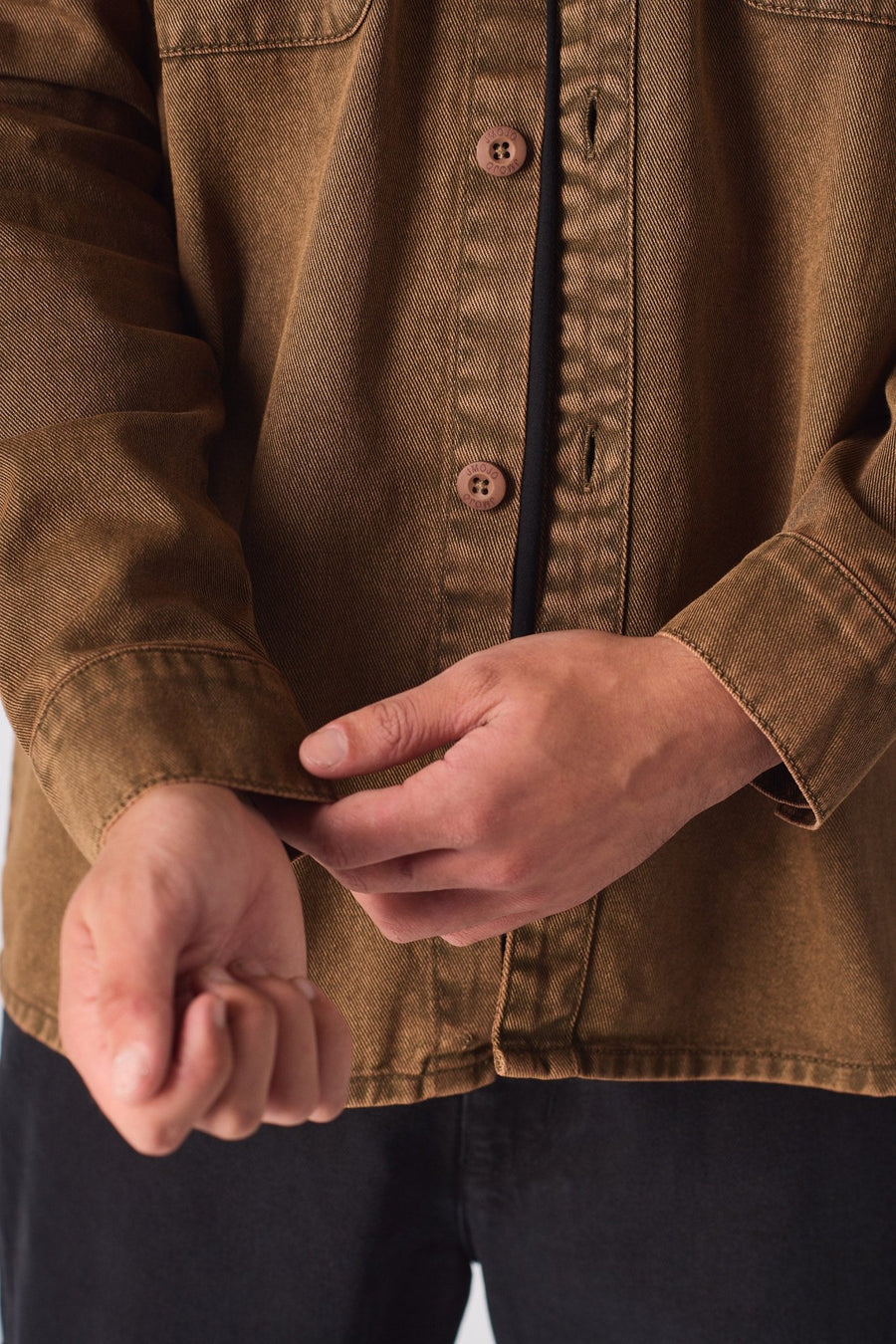 CARGO DENIM SHIRT - BROWN ACID WASH - JMOJO - Men's cargo denim shirts
