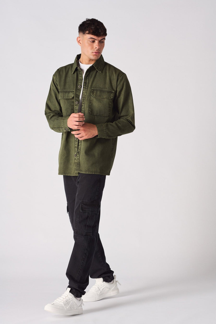CARGO DENIM SHIRT - GREEN ACID WASH - JMOJO - Men's cargo denim shirts