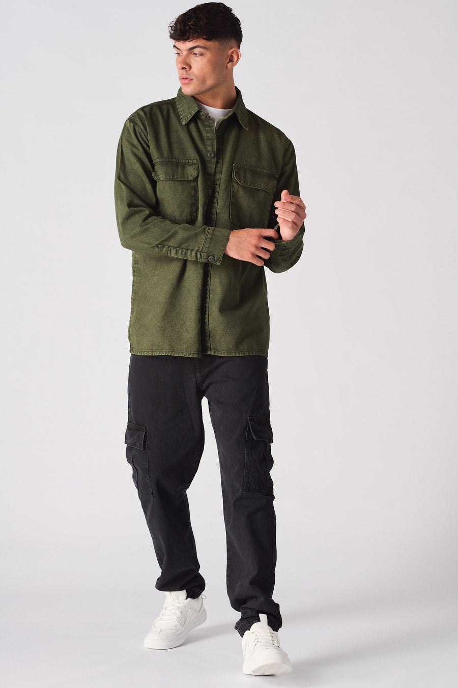 CARGO DENIM SHIRT - GREEN ACID WASH - JMOJO - Men's cargo denim shirts