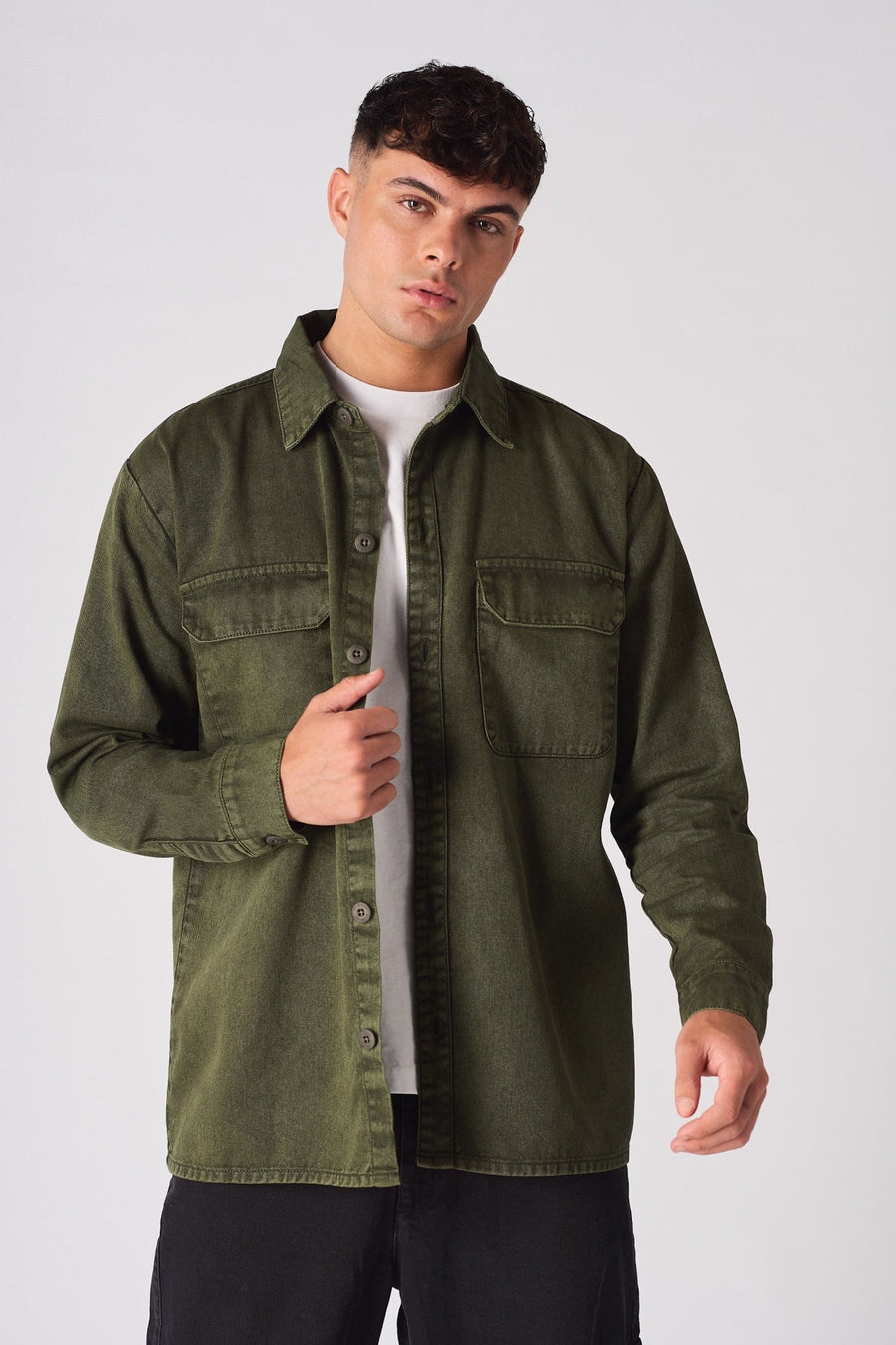 CARGO DENIM SHIRT - GREEN ACID WASH - JMOJO - Men's cargo denim shirts