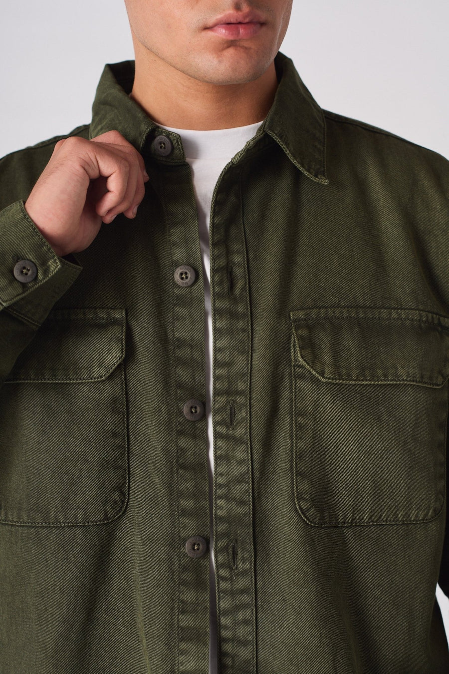 CARGO DENIM SHIRT - GREEN ACID WASH - JMOJO - Men's cargo denim shirts