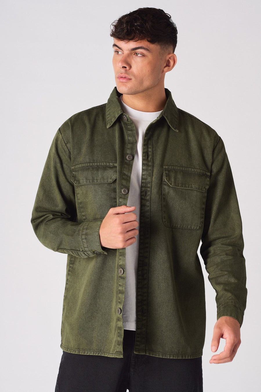 CARGO DENIM SHIRT - GREEN ACID WASH - JMOJO - Men's cargo denim shirts