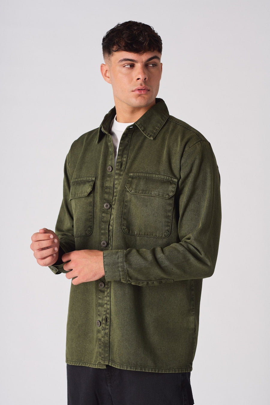 CARGO DENIM SHIRT - GREEN ACID WASH - JMOJO - Men's cargo denim shirts