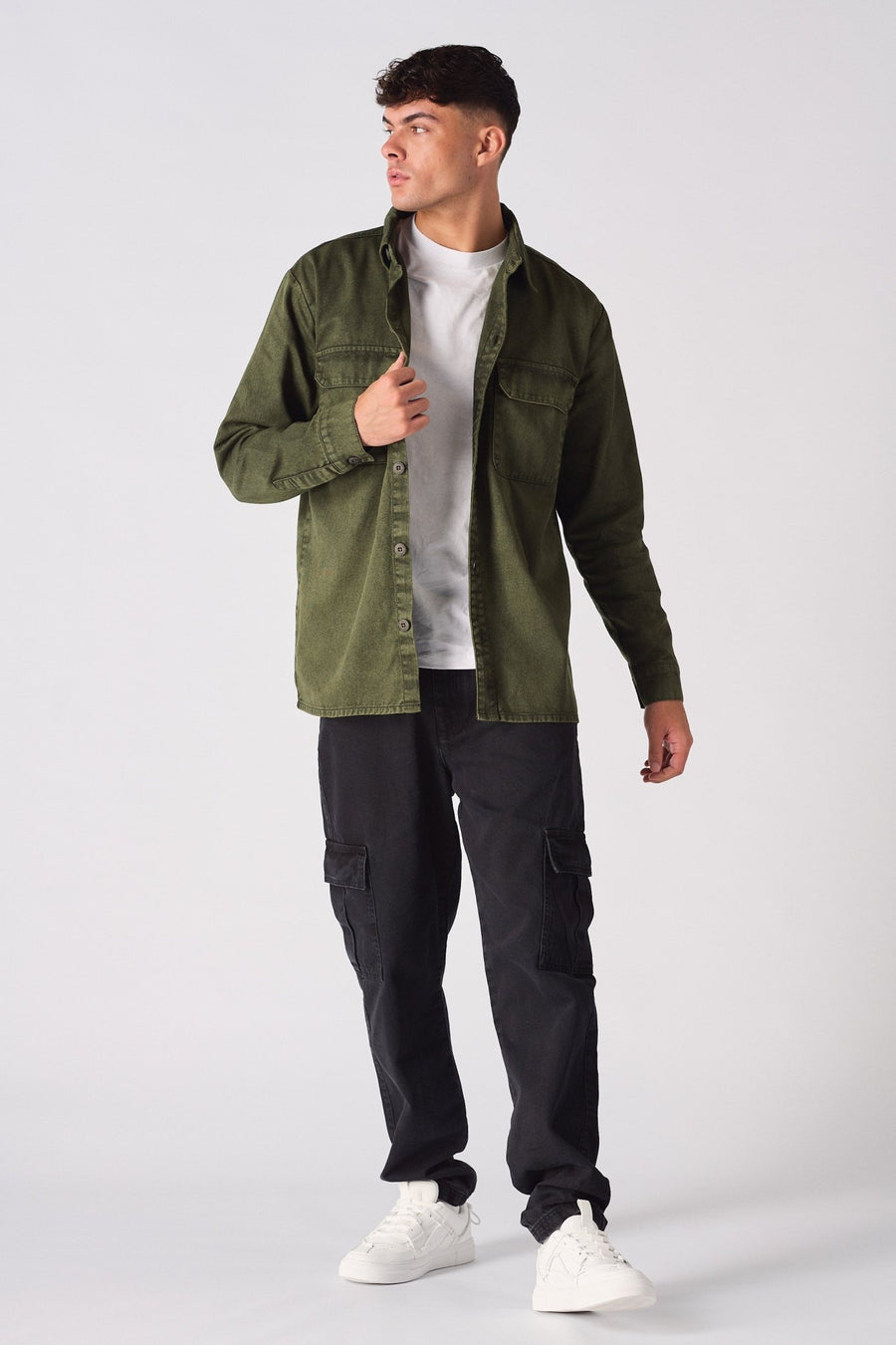 CARGO DENIM SHIRT - GREEN ACID WASH - JMOJO - Men's cargo denim shirts