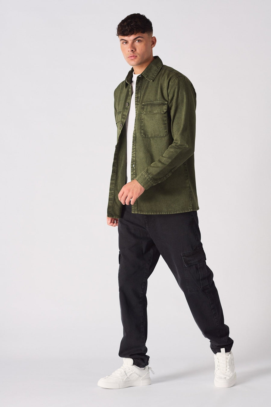 CARGO DENIM SHIRT - GREEN ACID WASH - JMOJO - Men's cargo denim shirts