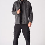 CARGO DENIM SHIRT - GREY ACID WASH - JMOJO - Men's cargo denim shirts