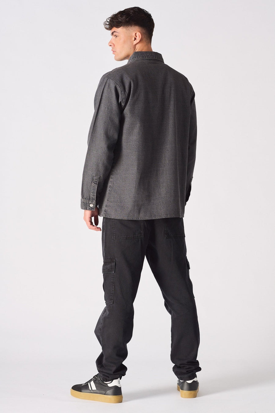 CARGO DENIM SHIRT - GREY ACID WASH - JMOJO - Men's cargo denim shirts