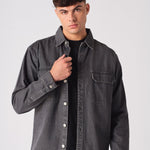 CARGO DENIM SHIRT - GREY ACID WASH - JMOJO - Men's cargo denim shirts