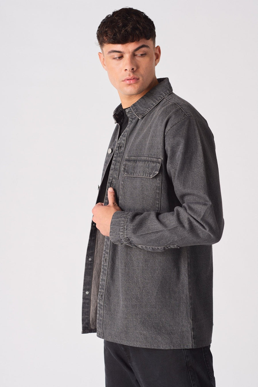 CARGO DENIM SHIRT - GREY ACID WASH - JMOJO - Men's cargo denim shirts