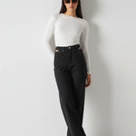 Casual cut out straight leg jeans angled front view