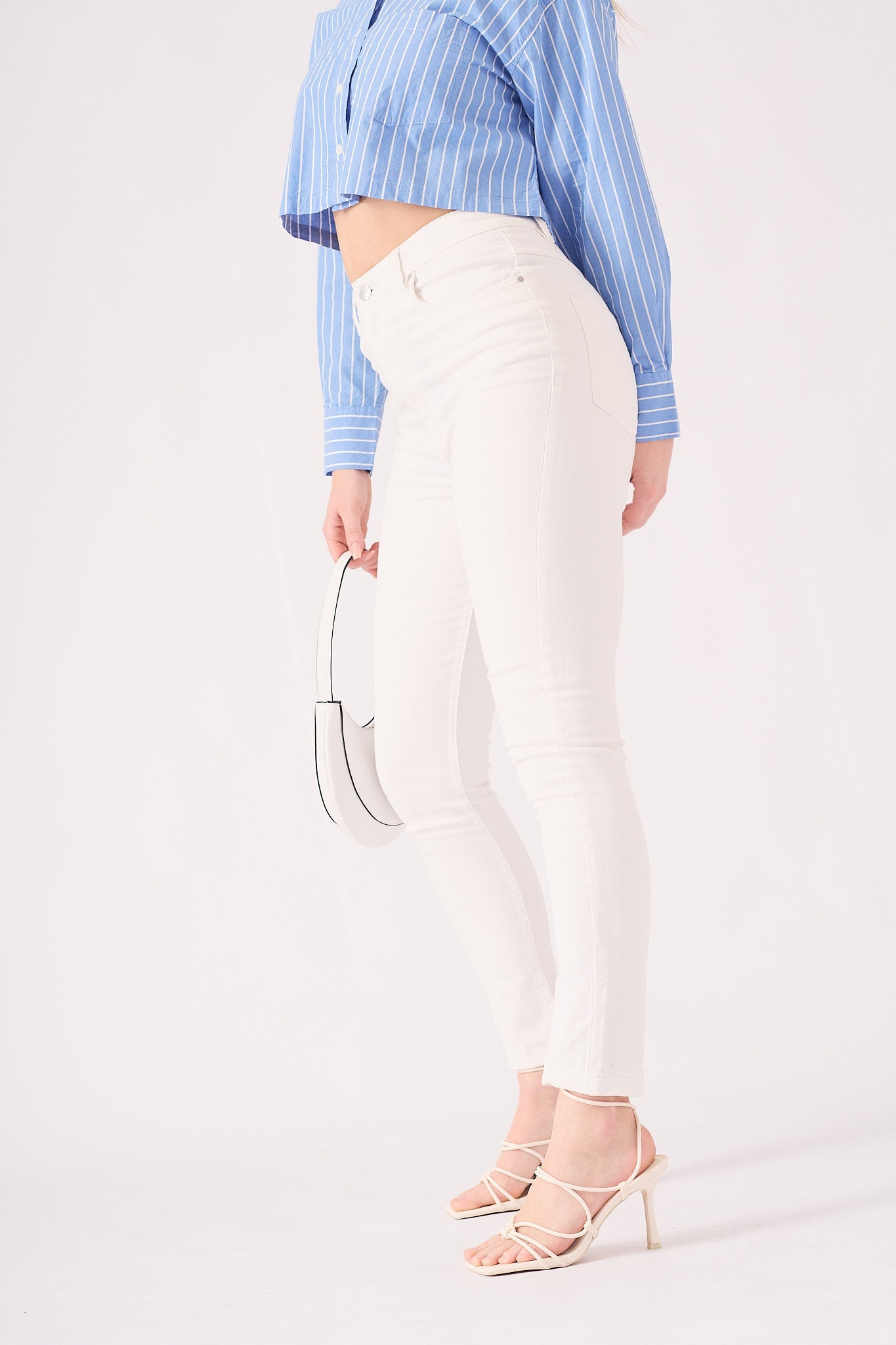 Ceci High Rise Cotton Denim Skinny Jeans - White - JMOJO - Women's Skinny Jeans