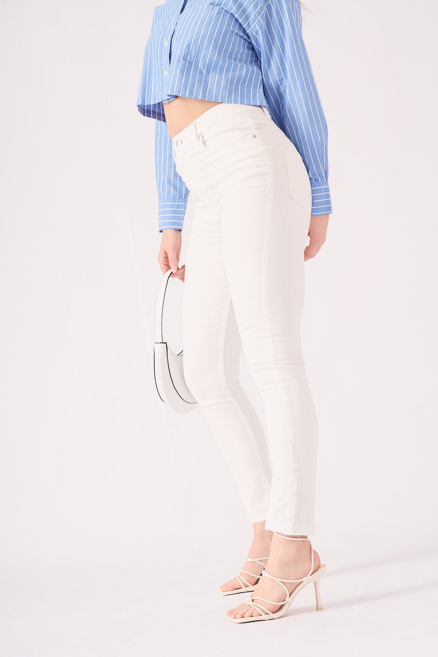 Ceci High Rise Cotton Denim Skinny Jeans - White - JMOJO - Women's Skinny Jeans